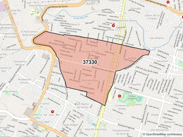 Mapa del código postal 37330, León, Guanajuato