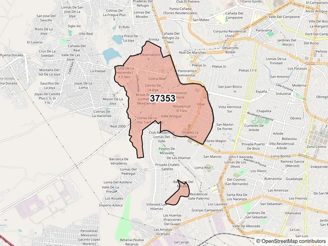 Mapa del código postal 37353, León, Guanajuato