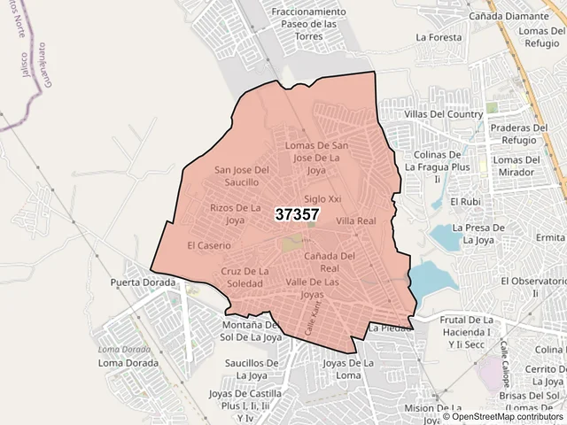 Mapa del código postal 37357, León, Guanajuato
