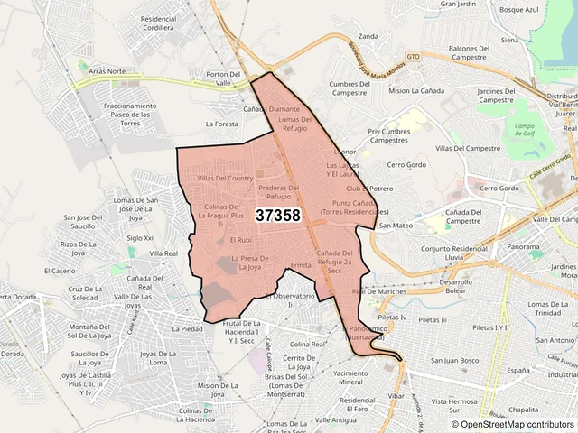 Mapa del código postal 37358, León, Guanajuato