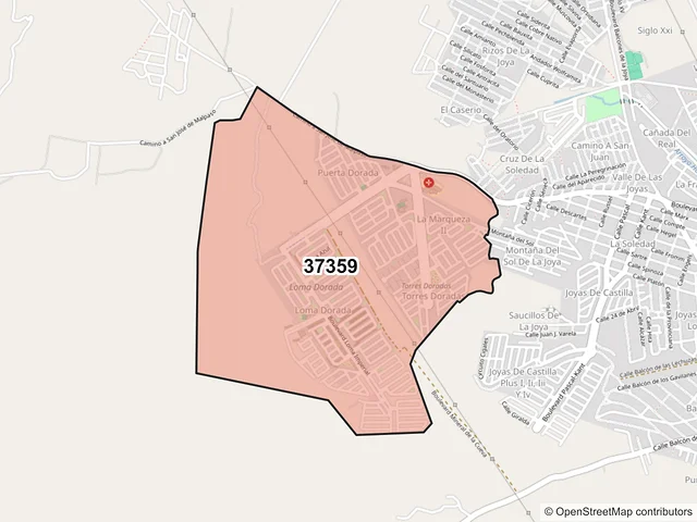 Mapa del código postal 37359, León, Guanajuato