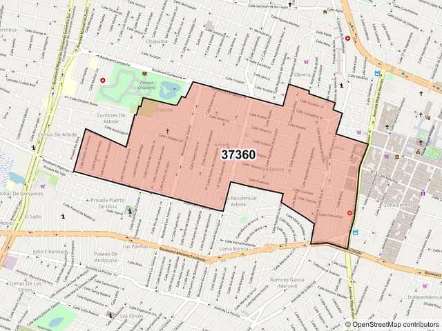 Mapa del código postal 37360, León, Guanajuato