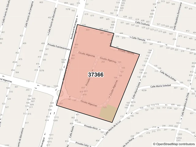 Mapa del código postal 37366, León, Guanajuato