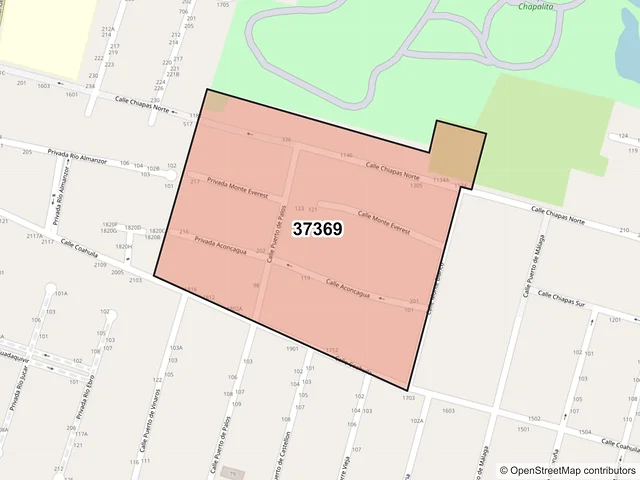 Mapa del código postal 37369, León, Guanajuato