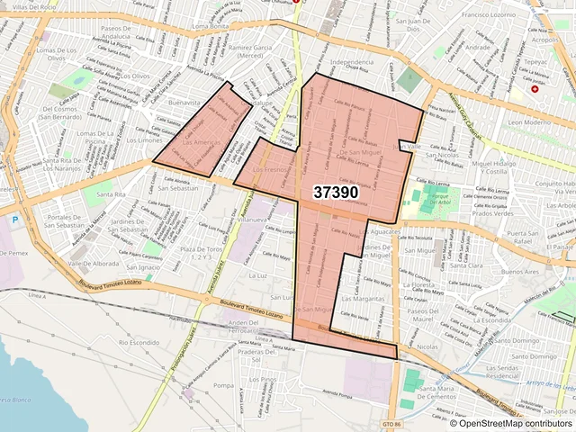 Mapa del código postal 37390, León, Guanajuato
