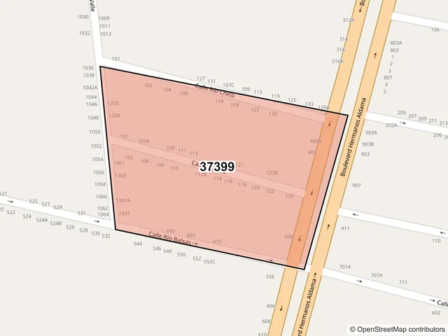 Mapa del código postal 37399, León, Guanajuato