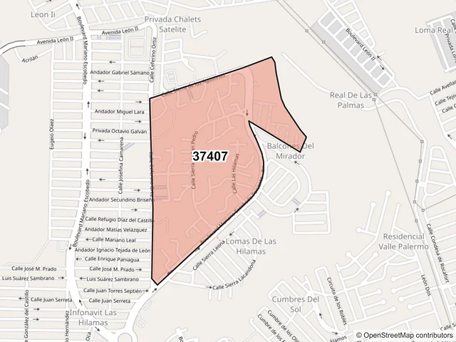 Mapa del código postal 37407, León, Guanajuato