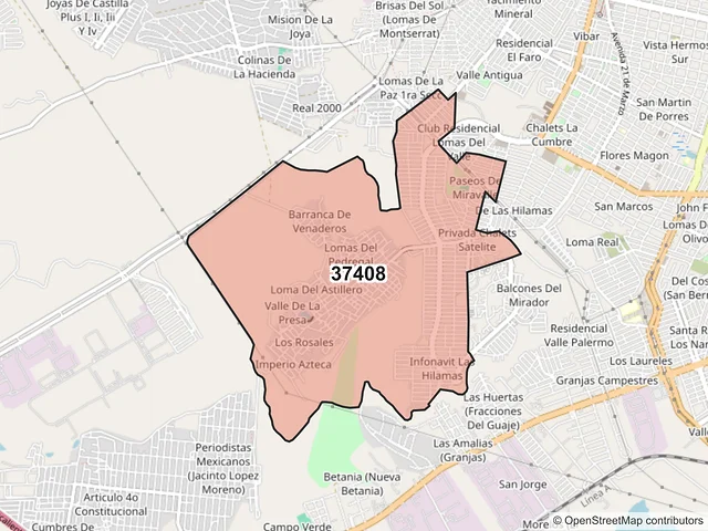 Mapa del código postal 37408, León, Guanajuato