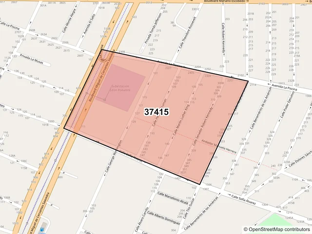 Mapa del código postal 37415, León, Guanajuato