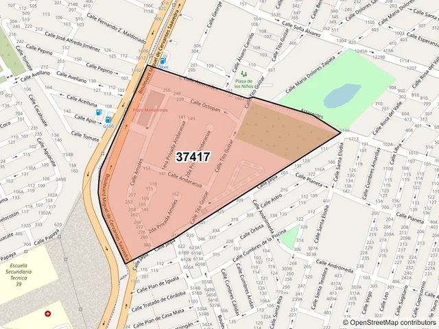 Mapa del código postal 37417, León, Guanajuato