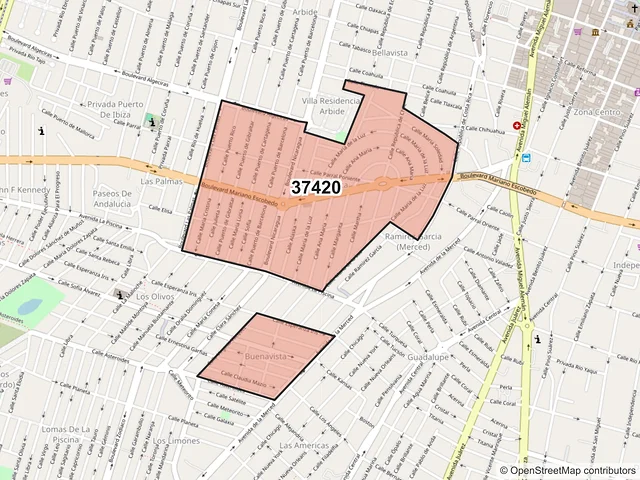 Mapa del código postal 37420, León, Guanajuato