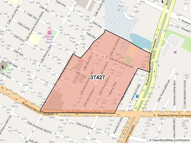Mapa del código postal 37427, León, Guanajuato