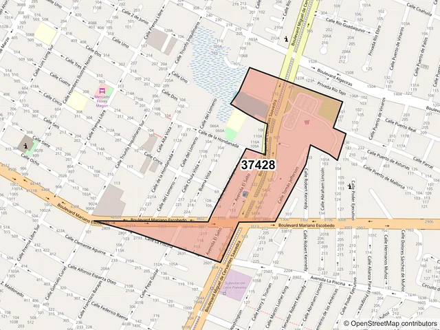 Mapa del código postal 37428, León, Guanajuato