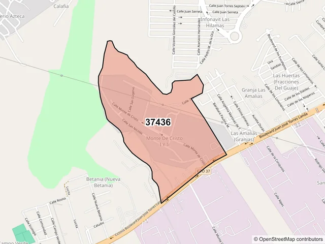 Mapa del código postal 37436, León, Guanajuato
