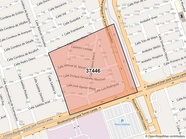 Mapa del código postal 37446, León, Guanajuato