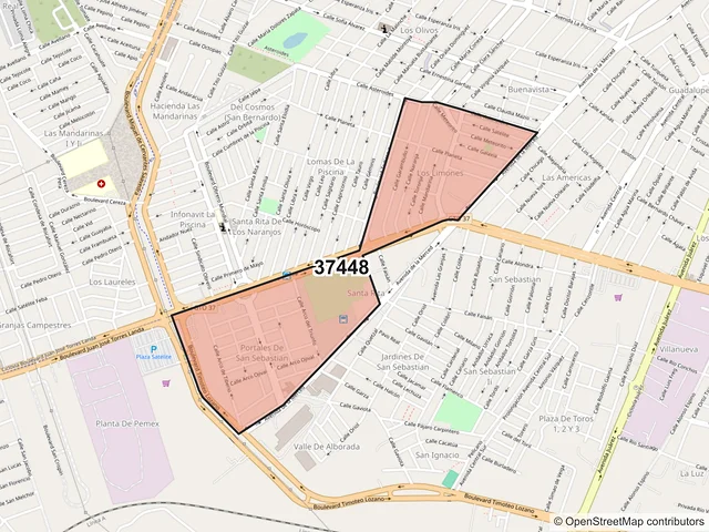 Mapa del código postal 37448, León, Guanajuato