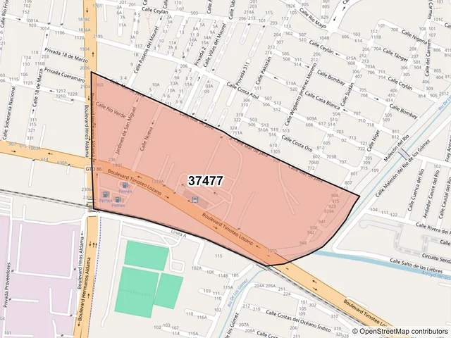 Mapa del código postal 37477, León, Guanajuato