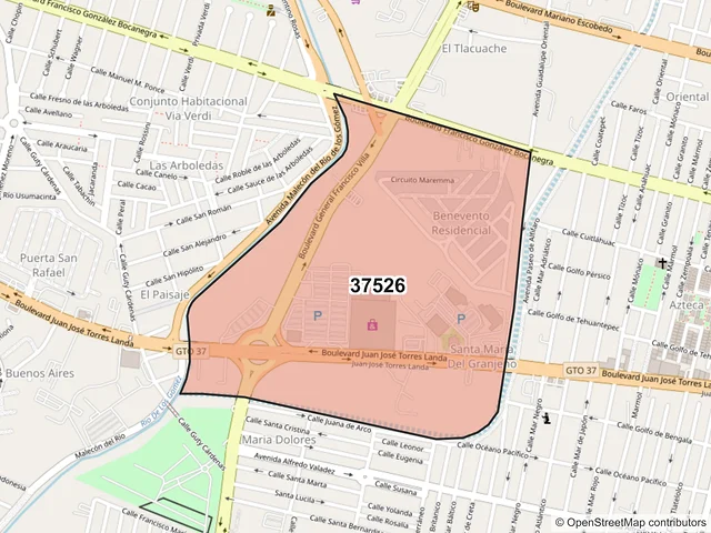 Mapa del código postal 37526, León, Guanajuato
