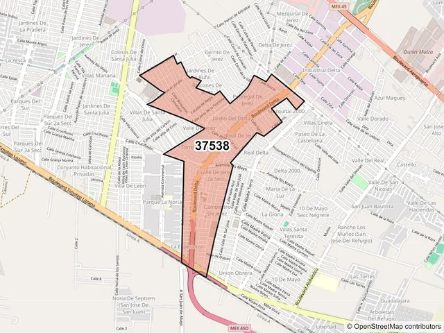 Mapa del código postal 37538, León, Guanajuato