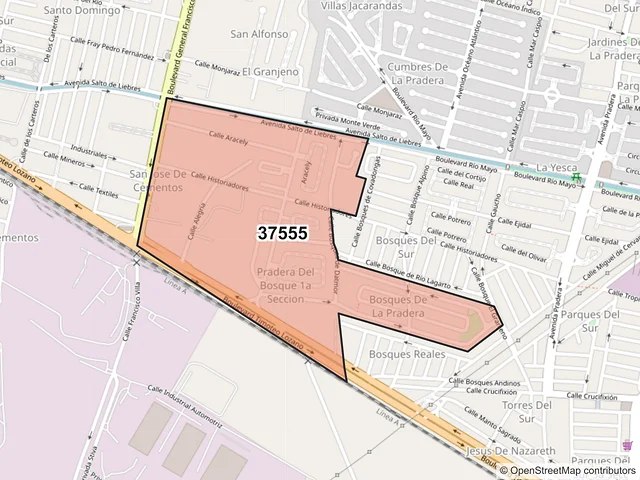 Mapa del código postal 37555, León, Guanajuato