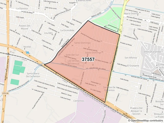Mapa del código postal 37557, León, Guanajuato