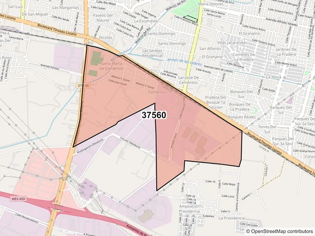 Mapa del código postal 37560, León, Guanajuato