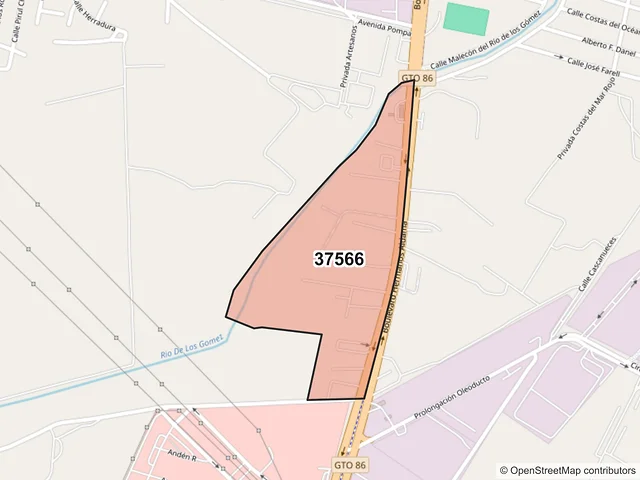 Mapa del código postal 37566, León, Guanajuato