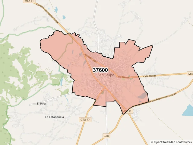 Mapa del código postal 37600, San Felipe, Guanajuato