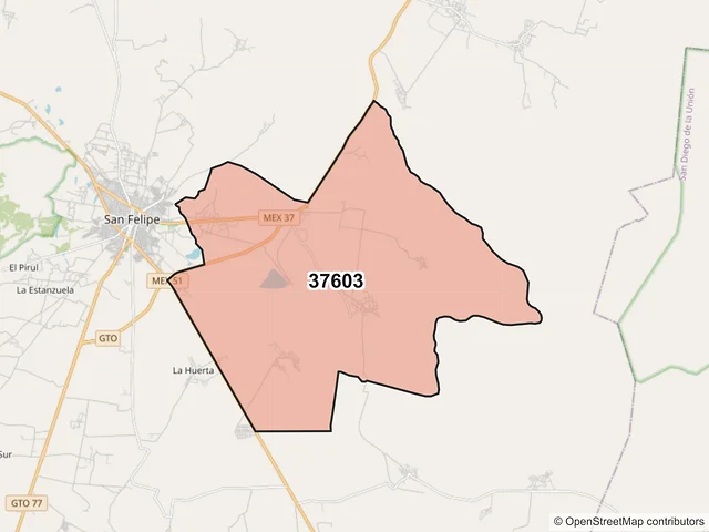 Mapa del código postal 37603, San Felipe, Guanajuato
