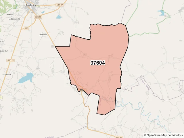 Mapa del código postal 37604, San Felipe, Guanajuato