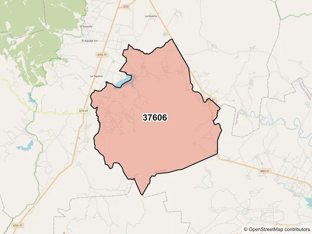 Mapa del código postal 37606, San Felipe, Guanajuato