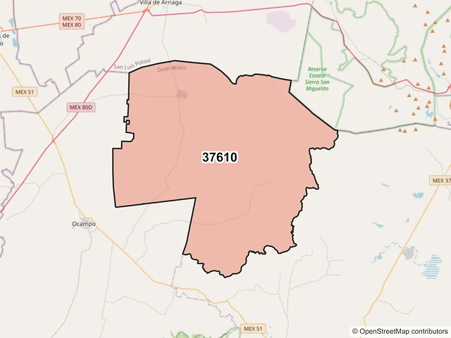 Mapa del código postal 37610, San Felipe, Guanajuato