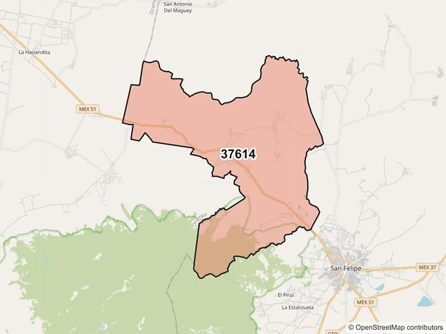 Mapa del código postal 37614, San Felipe, Guanajuato