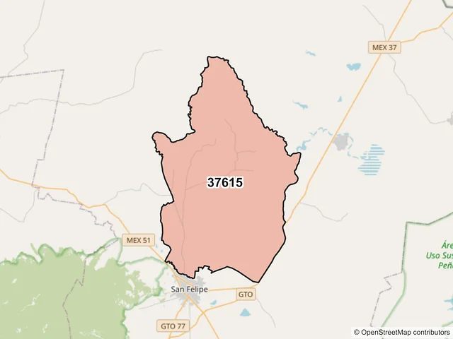 Mapa del código postal 37615, San Felipe, Guanajuato