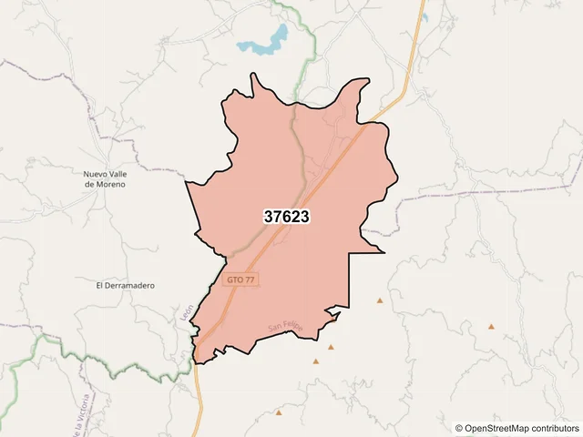 Mapa del código postal 37623, San Felipe, Guanajuato