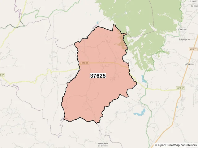 Mapa del código postal 37625, San Felipe, Guanajuato