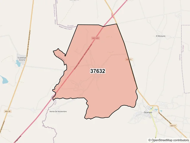 Mapa del código postal 37632, Ocampo, Guanajuato