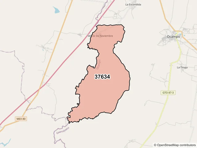Mapa del código postal 37634, Ocampo, Guanajuato