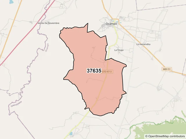 Mapa del código postal 37635, Ocampo, Guanajuato