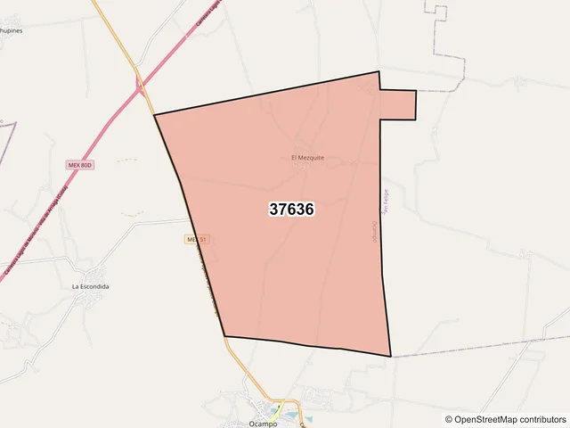 Mapa del código postal 37636, Ocampo, Guanajuato