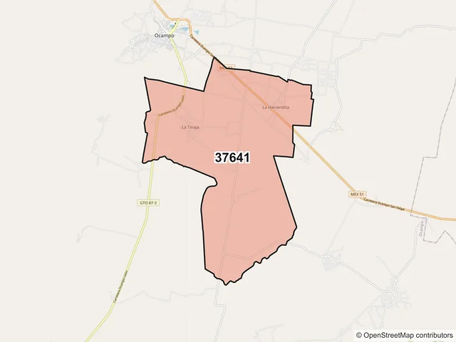 Mapa del código postal 37641, Ocampo, Guanajuato