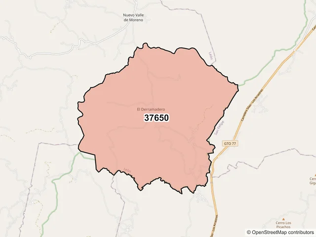 Mapa del código postal 37650, León, Guanajuato