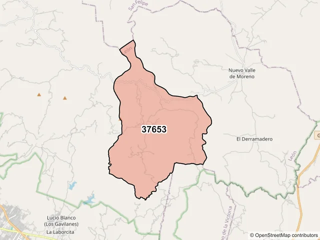 Mapa del código postal 37653, León, Guanajuato