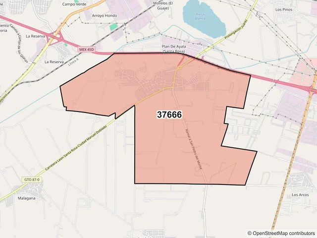 Mapa del código postal 37666, León, Guanajuato