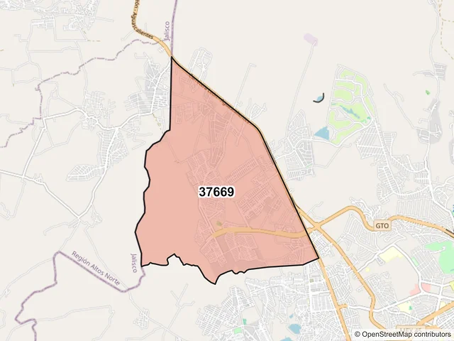 Mapa del código postal 37669, León, Guanajuato