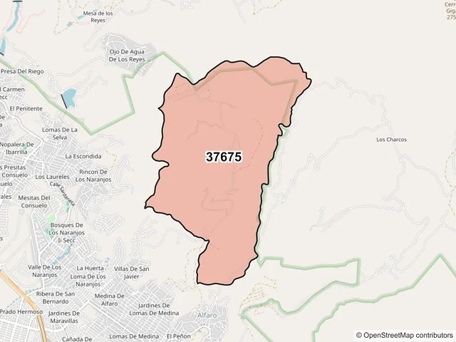 Mapa del código postal 37675, León, Guanajuato