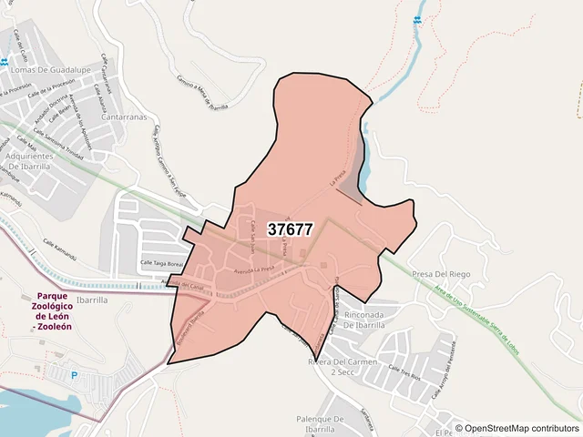 Mapa del código postal 37677, León, Guanajuato
