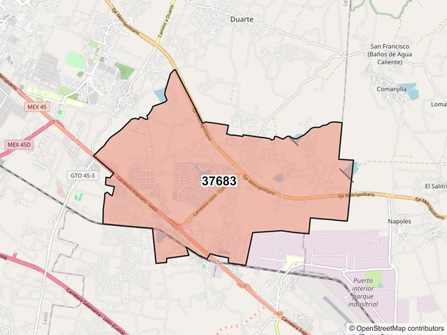 Mapa del código postal 37683, León, Guanajuato