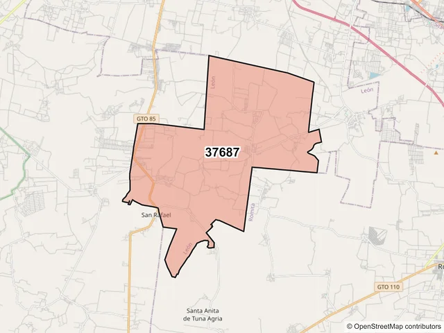Mapa del código postal 37687, León, Guanajuato