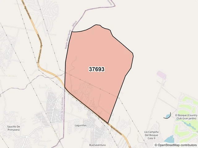Mapa del código postal 37693, León, Guanajuato